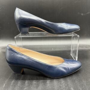 Salvatore Ferragamo Blue Patent Leather Kitten Pump Womens 6.5 B Made In Italy